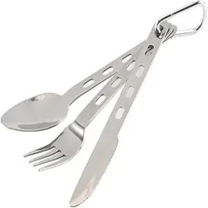 ARFUKA 캠핑 도구 식기 세트 3 in 1 스테인리스 여행 여행용 야외 피크닉 및 바비큐 휴대용(실버)