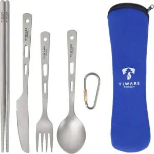 티타늄 초경량 식기 내구성 나이프 포크 숟가락 젓가락 세트 카라비너 클립 포함 하이킹 캠핑 스카우트