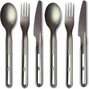 티타늄 플랫웨어 나이프 포크 스푼 2세트 - 배낭 여행 하이킹 여행용 식기 이지 클린 컴팩트용 초경량 제품