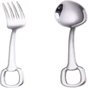 천수오 스테인리스 스틸 캠핑 행잉 홀 스푼 포크 휴대용 여행 2피스 실버.