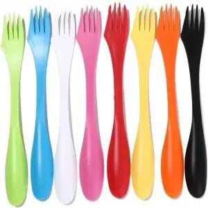 여행 하이킹 피크닉을 위한 8Pc 유틸리티 스포츠 컬러풀한 3인치 1개 식기 플라스틱 포크 및 나이프 콤보