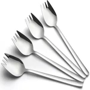 AYFDISHS 스테인리스 스틸 스포크 디저트용 7.4인치 샐러드 포크 스크림 수프 국수 캠핑 및 하이킹용