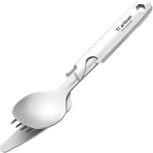 티아티잔 티타늄 플랫웨어 나이프 포크 스푼 병따개 4피스 식기 세트 가벼운 캠핑 유틸리티 여행용 피크닉