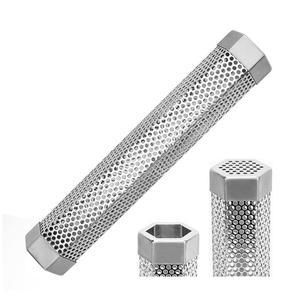 바베큐 스테인리스 스틸 스모커 훈연 필터 튜브 메쉬 가젯 펠릿 향신료 천공 그릴 육각형 박스