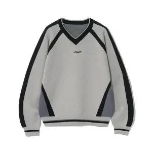 코드그라피 CGP 라인 오버핏 배색 브이넥 니트_멜란지그레이 960260