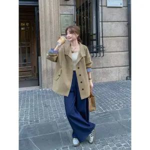 여사친 카키 트렌치코트 배색 체크 봄가을 키코트 OP3