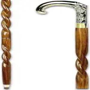 앤티크 스파이럴 브라운 나무 워킹 스틱과 실버 황동 디자이너 앵무새 손잡이 지팡이 남녀 선물용