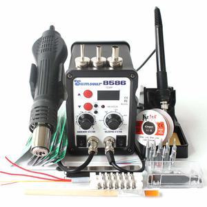 8586 AC 110V 700W 2 in 1 SMD 재작업 납땜 스테이션 핫 에어 건 다리미, 용접 수리를 위한 무료 선물 포함