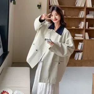 하프 여사친 빈티지 가을 트렌치코트 슬림핏 슬림 톱 OP3