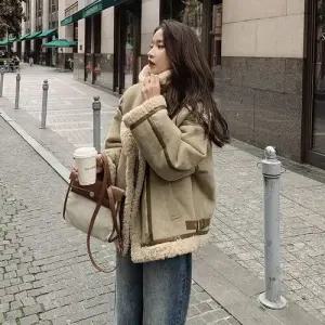 여성용 페이크 일체형 코트 퍼 자켓 OP1