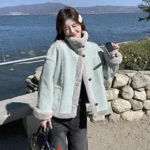 여성용 페이크 일체형 코트 퍼 자켓 OP1