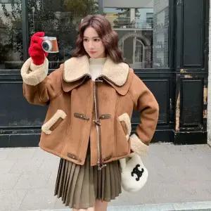 여성용 페이크 일체형 코트 퍼 자켓 OP1