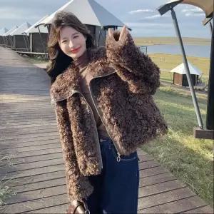 여성용 페이크 일체형 코트 퍼 자켓 OP1