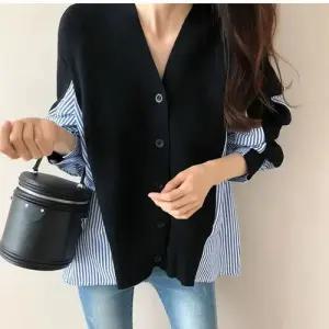 투피스 페이크 여친 니트 가을 셔츠 스트라이프 카디건 OP3