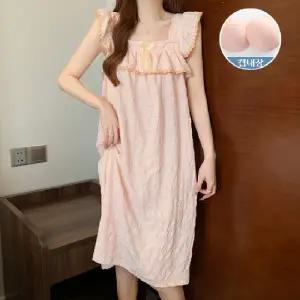 민소매 여성 잠옷 공주 여자 잠옷 원피스 파자마 실내복 여름