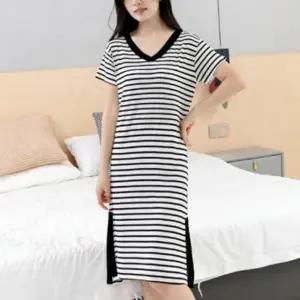 여성 여자 루즈핏 여름 반팔 스트라이프 홈웨어 원피스 잠옷 실내복 파자마