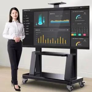 TV스탠드 이동식 거치대 회의실 선반 원목 카트 화이트 받침대