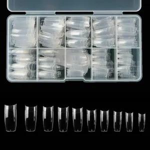 프렌치 아크릴 가짜 네일 팁 500개의 모양 인공 아트 살롱용 케이스 포함 10가지 사이즈 (클리어)