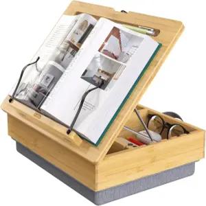 보관용 위테크 북 스탠드 부드러운 랩 쿠션이 있는 조절식 대나무 책꽂이 쿡북 침대용 핸즈프리 책 읽기