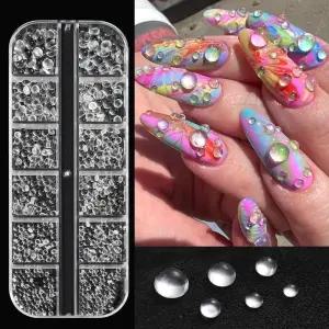 3D 혼합 사이즈 투명 버블 비즈 네일 참 주얼리 반원형 이슬 방울 물방울 유리 볼 플랫백 라인스톤