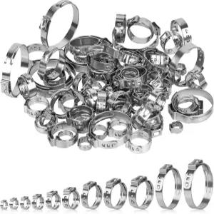 82개의 싱글 이어 호스 클램프 11가지 크기 5.8-38.1mm 304 스테인리스 스틸 크림프 링 구색 키트 스텝리스