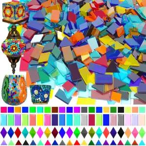 라이트마인드 2800개 투명 스테인드글라스 모자이크 타일 - 다양한 색상 4가지 모양(사각형 직사각형