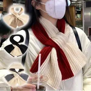 여성 투톤 니트 리본 목도리 일체형 1P 머플러 겨울 WFGI13F