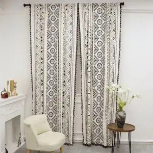 [하프클럽/셀러허브]복층 긴창 에스닉 감성 태슬 가리개 커튼 2장세트