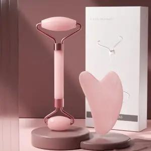 (색상 괄사롤러세트)로즈쿼츠 괄사 마사지 하트 롤러 얼굴 마사지 세트