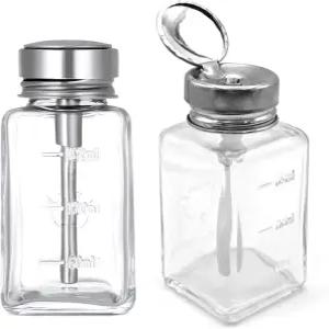 금속 플립 커버 유리 매니큐어 리무버가 있는 클리어 펌프 디스펜서 병 2개 6온스180ml 메이크업 리무버용