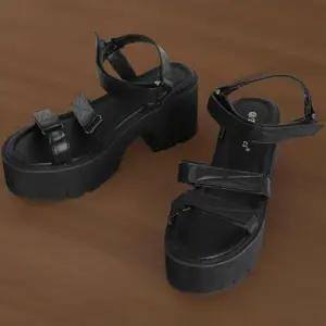 [신상오픈런]여성 버클 장식 다층 스트랩 통굽 블랙 샌들 (34221695)