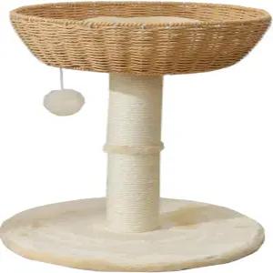 라탄 위커 바구니가 있는 셩고케이스 고양이 나무 타워 손으로 짠 대형 둥지 바구니 침대 최대 20파운드의