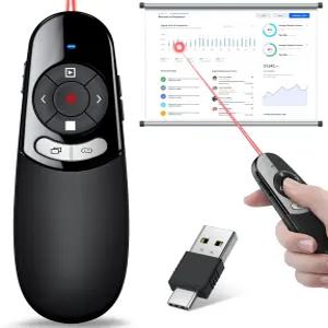 2 in 1 Type C USB 프레젠테이션 클릭기 빨간색 표시등 컴퓨터 프레젠테이션용 무선 프레젠터 원격 PPT Mac
