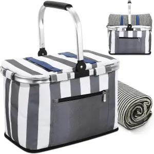 티니유 35L 대형 단열 피크닉 바구니 담요 키트 쇼핑 쿨러백 누수 방지 접이식 휴대용 캠핑 작업 하이킹