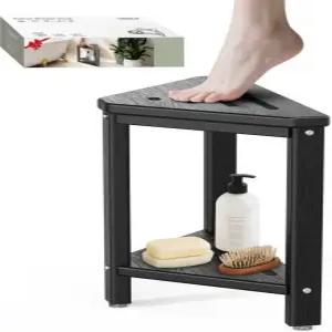 샤워 풋 레스트 15인치 내부 샤워용 HDPE 방수 스툴 작은 공간을 위한 수납 선반이 있는 면도용 코너 스텝