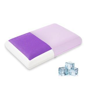 수면을 위한 쿨링 베개, 리버서블 커버가 있는 젤 메모리 폼 측면, 등, 위 수면자를 목 지지대, 탈착식 및 세탁기 사용 가능 커버, 뜨거운 침대 보라색