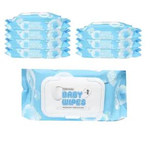 두꺼운 맑음한소끔 엠보싱 캡형 8팩 물티슈 72매 엠보싱 물티슈 좋은 두툼한 애기 두꺼운 캡형