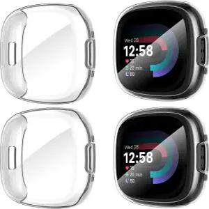 4팩 수오만 Fitbit Sense 2 Versa 4 스크린 프로텍터 케이스 스마트워치 보호 커버 주위 전체 전판 소프트