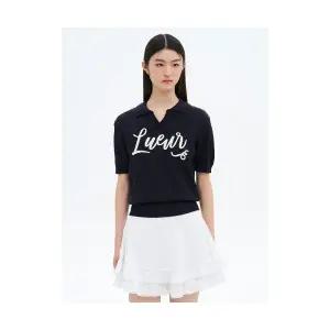 에잇세컨즈 반팔티셔츠 칼라넥 자수 반소매 풀오버 네이비 1695065