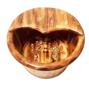 습식 원목 편백나무 히노끼 민바닥 원형 이중 족탕 족욕통 26cm 손잡이