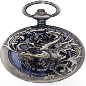 덴틸리 핸드 와인딩 속이 빈 로마 숫자 기계식 포켓 워치 스팀펑크 남성용 시계