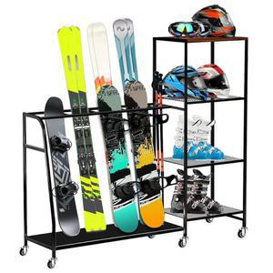 바퀴가 달린 튼튼한 프리스탠딩 스노보드 랙 및 보관 u2013에는 4쌍의 스키, 3쌍의 스노보드, 부츠, 폴, 헬멧 기타 스키 스포츠 장비 u2013이 보관되어 있어 차고, 지하실, 창고에 이상적입니다