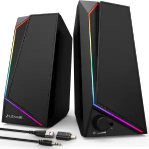 LENRUE 컴퓨터 스피커 시끄러운 스테레오 사운드가 있는 USB/USB-C 전원 PC 데스크톱 노트북 모니터용
