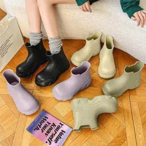 [신상오픈런]여성 파스텔 컬러 통굽 앵클 레인부츠 (33650277)