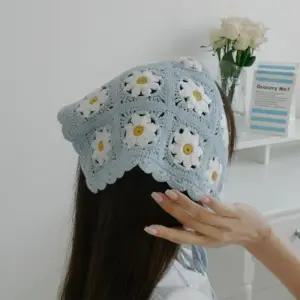 [신상오픈런]여성용 꽃무늬 리본 헤어 타올 물결 모양 니트 두건 (33650063)