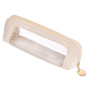 사이크추리 작은 클리어 메이크업 가방, PU 가죽 여행용 브러시 케이스 휴대용 투명 방수 화장품 정리 파우치 여성 가정 여행 사무실 보관함 (베이지)