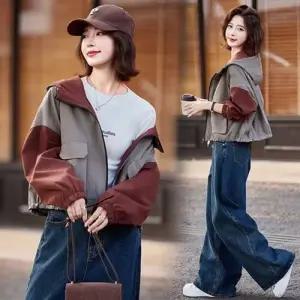 여성용 바람막이 점퍼 톤다운 트렌치코트 숏 봄가을 루즈핏 후드 카고 원픽3