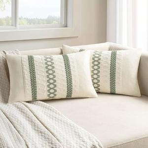 밀레 2 세이지 그린 보호 장식 요추 베개 커버 12x20 인치 농가용 소박한 소파 던지기 현대적인 여름 쿠션 레트로 귀여운 마크라메 직조 봄 침대 의자