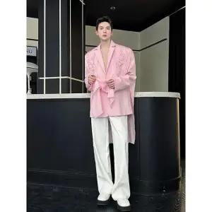 남사친 분홍 캐주얼 양복 자수 외투 자켓 패피1