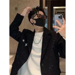 남성용 캐주얼 패드 클럽 별빛 스팽글 정장 트렌디 싱글 자켓 작은 코트 고급 봄가을 패피3